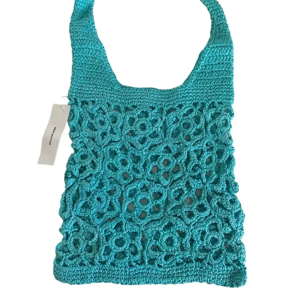 Urban Outfitters Monaco Blue Raffia Hobo Beach Vacation Bohemian Style Bag NWT